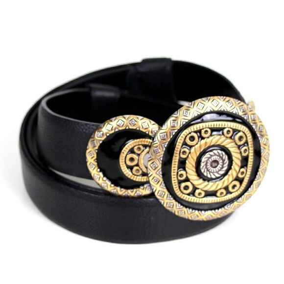 Chico's BLACK GENUINE LEATHER 1.25"Wd HOOK BUCKLE ADJUSTABLE SIZE BELT M/L (F83 - Picture 5 of 16